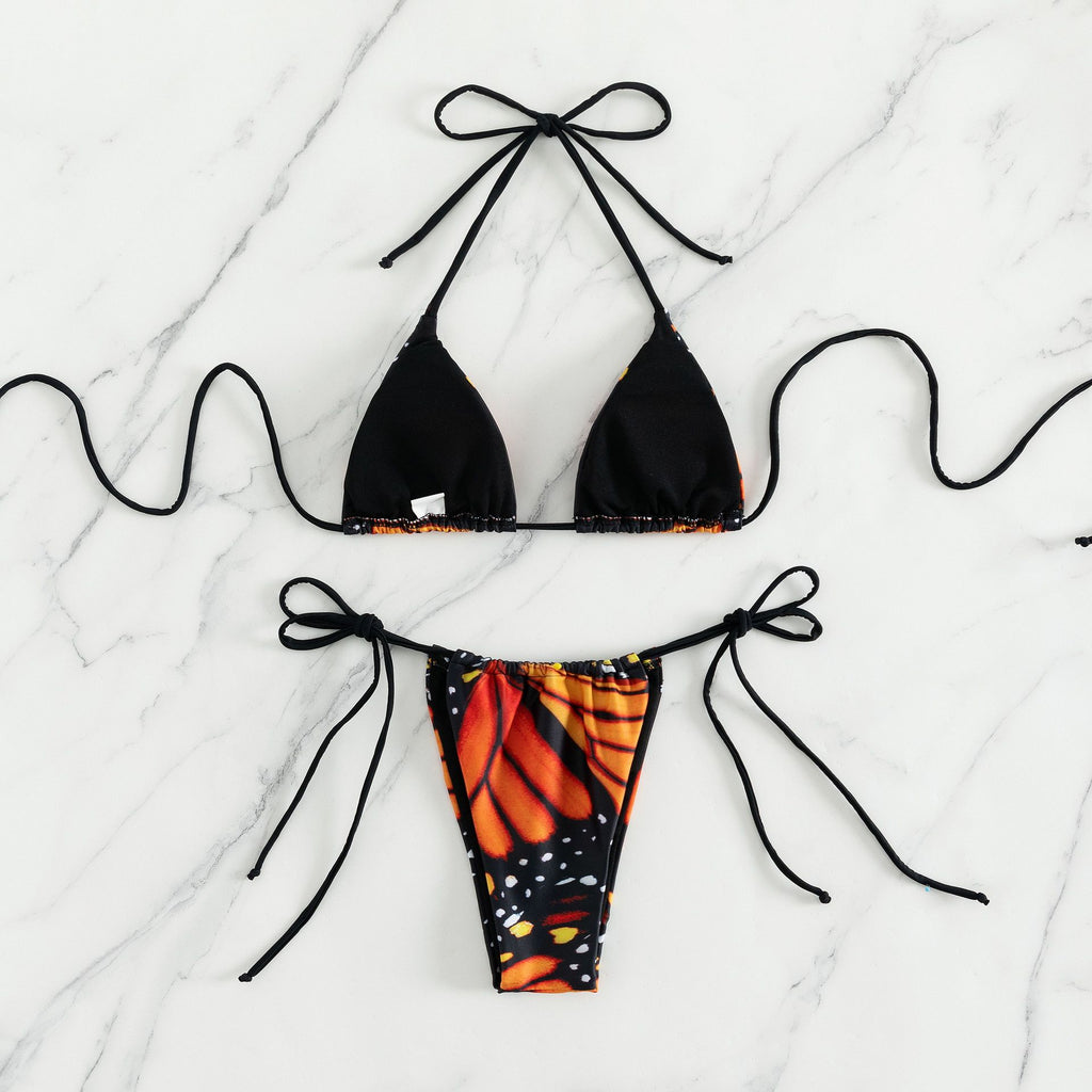 Butterfly Wing Print String Bikini Set - Red - 12
