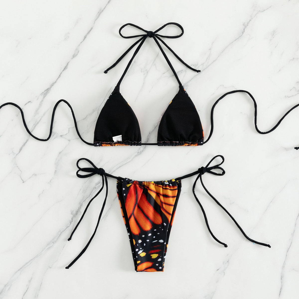 Butterfly Wing Print String Bikini Set - Red - 12