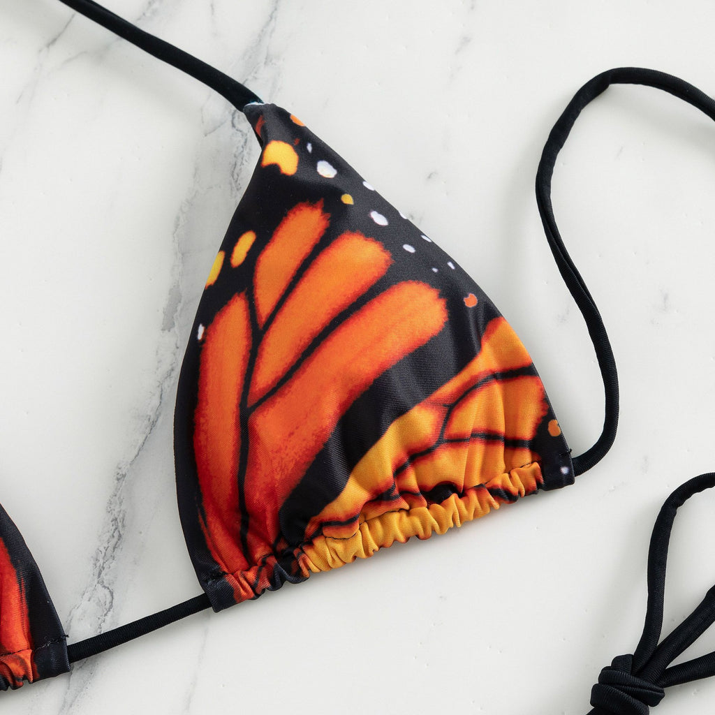 Butterfly Wing Print String Bikini Set - Red - 13