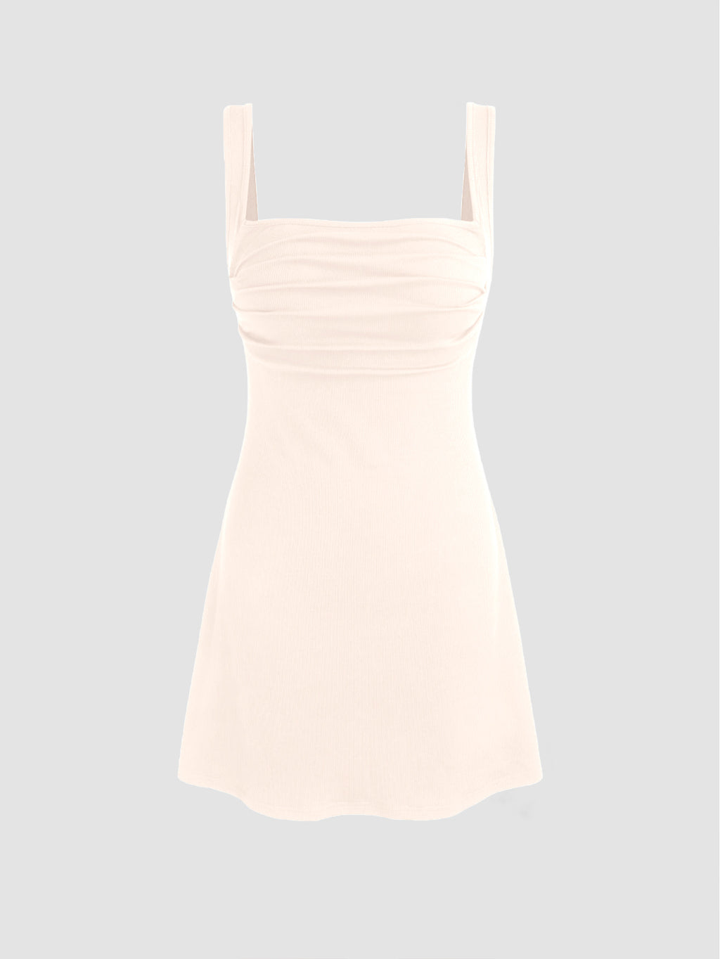 Ruched Square Neck Open Back Mini Dress - Beige - 1
