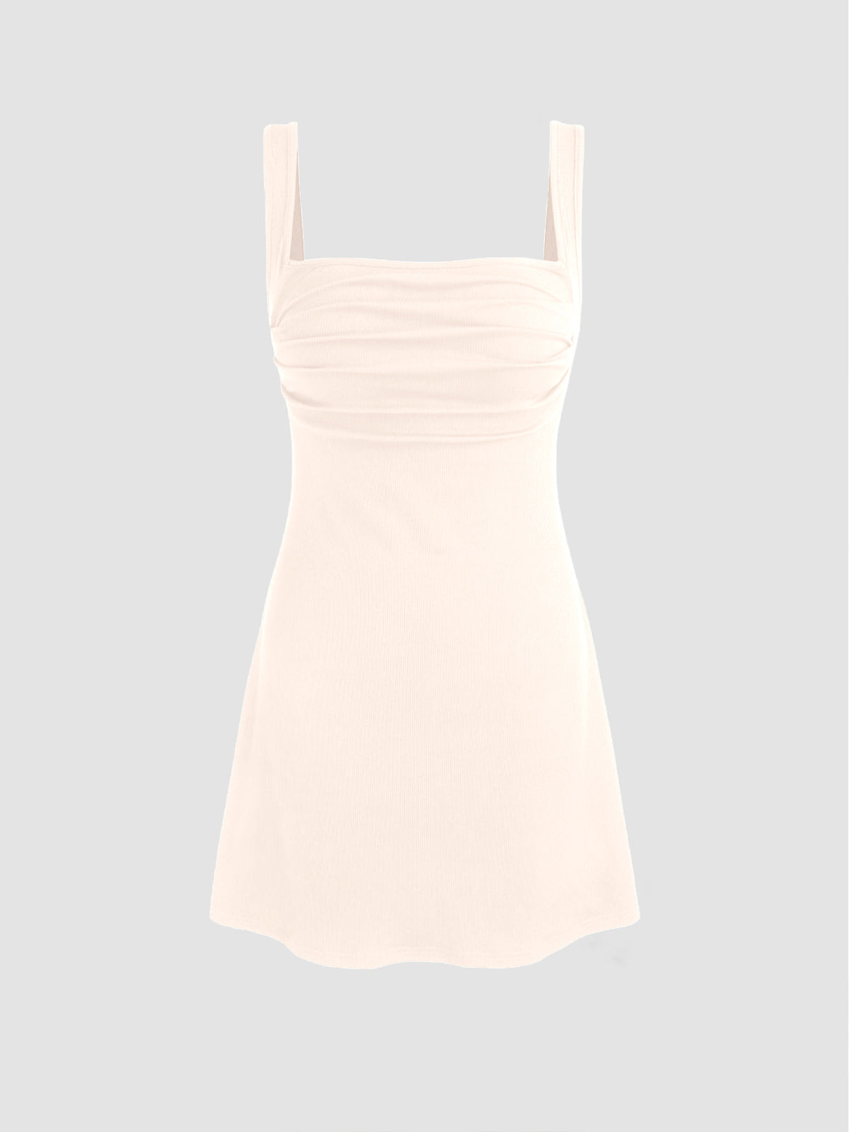 Ruched Square Neck Open Back Mini Dress - Beige - 1