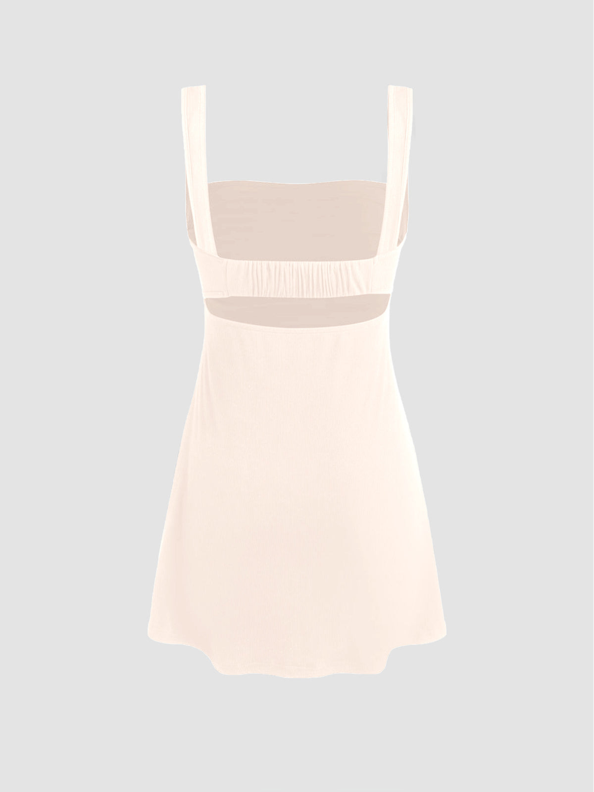 Ruched Square Neck Open Back Mini Dress - Beige - 2