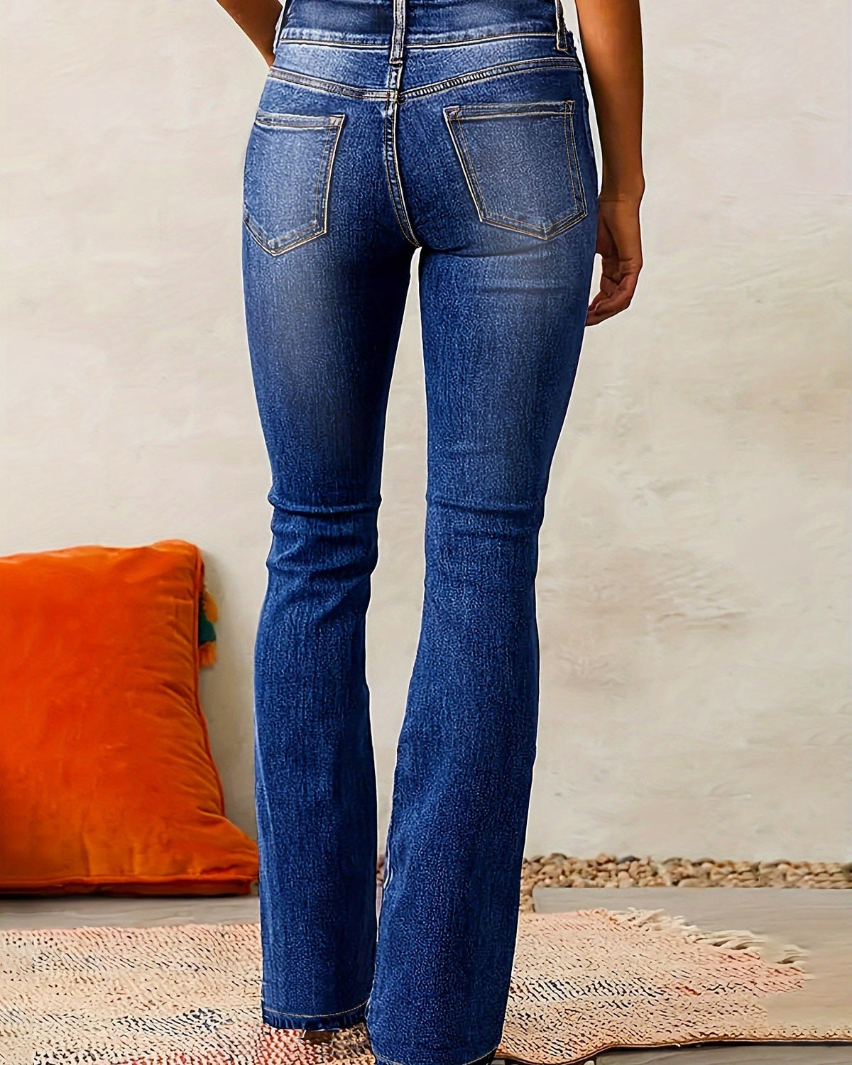 Faded Slim Fit Flare Leg Stretch Jeans - Dark-Blue - 2
