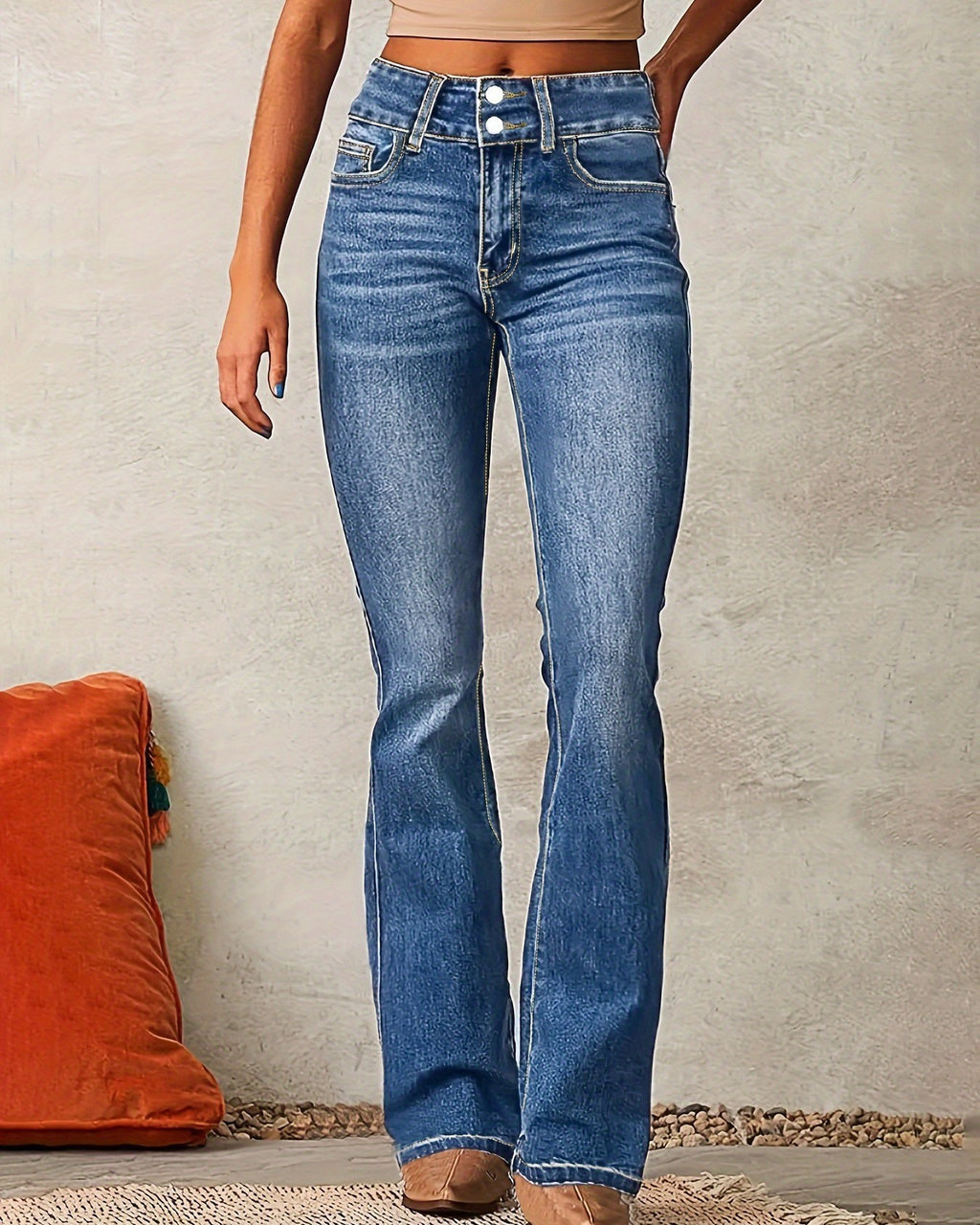 Faded Slim Fit Flare Leg Stretch Jeans - Light-Blue