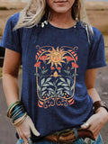Boho Sunburst Floral Print Short Sleeve Tee - Royal