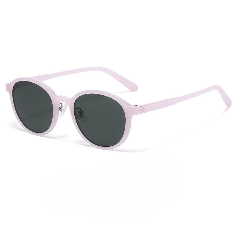 Retro Round Lens Sunglasses with Slim Metal Bridge - Pink