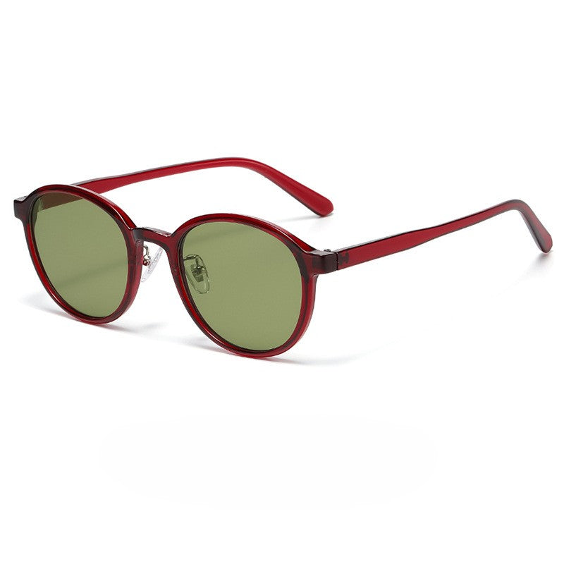 Retro Round Lens Sunglasses with Slim Metal Bridge - Red