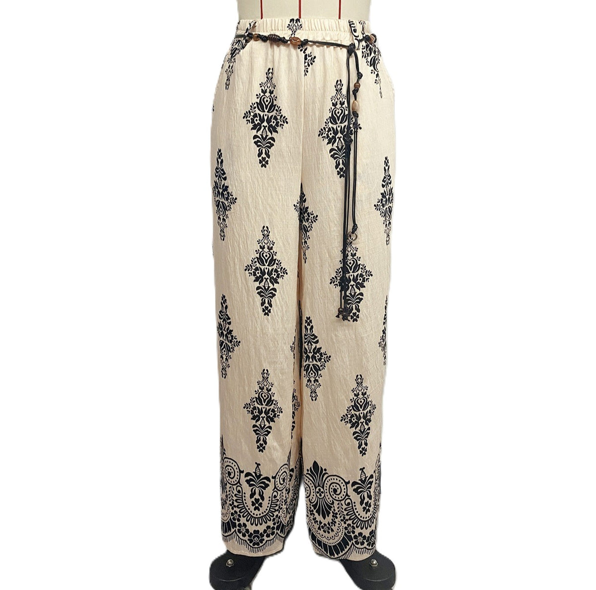 Medallion Border Print Palazzo Pants - Apricot - 1