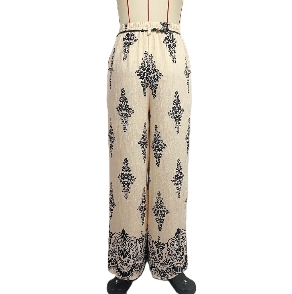Medallion Border Print Palazzo Pants - Apricot - 2