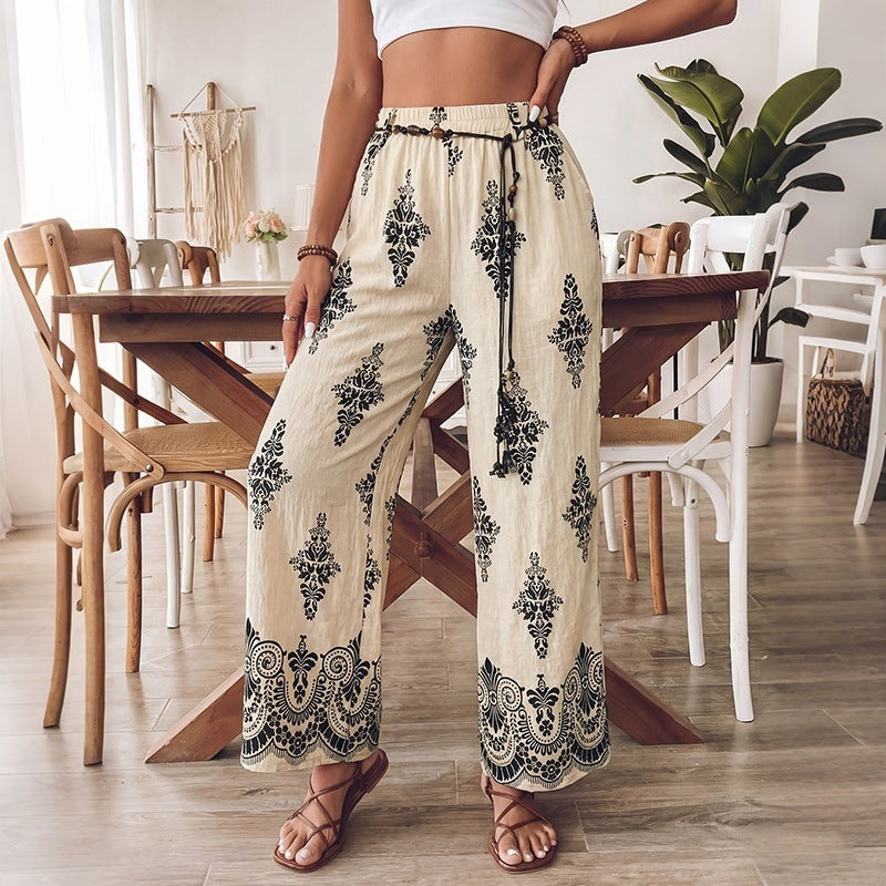 Medallion Border Print Palazzo Pants - Apricot - 3
