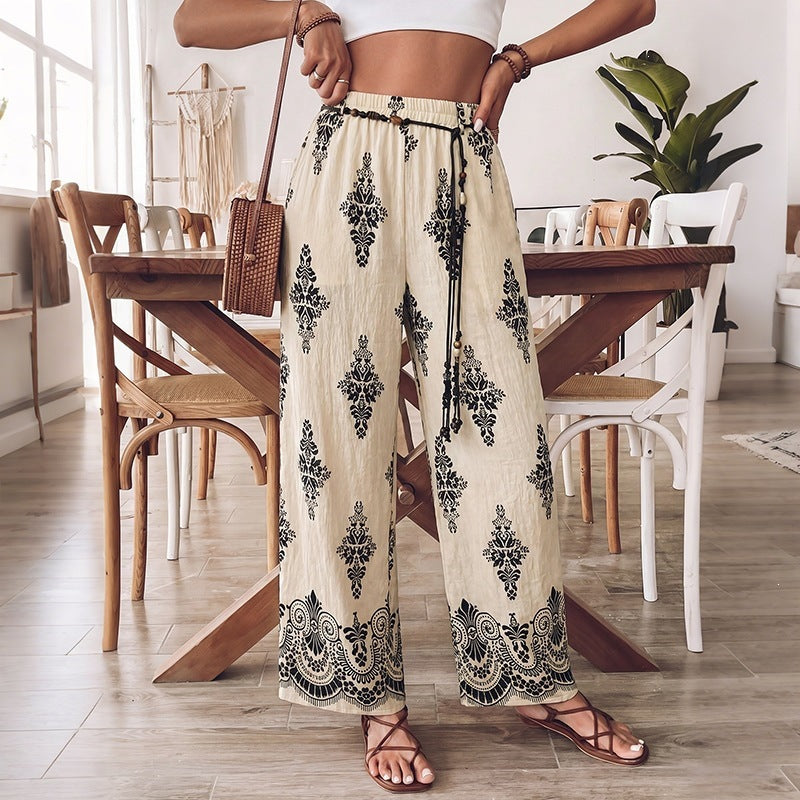 Medallion Border Print Palazzo Pants - Apricot - 5