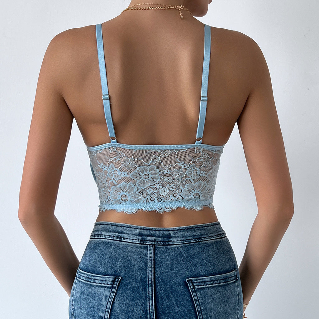 Eyelash Lace Bustier Corset Crop Top - Light Blue - 2