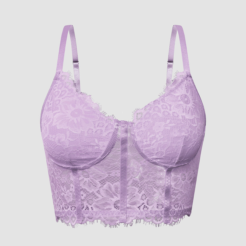Eyelash Lace Bustier Corset Crop Top - Purple - 10