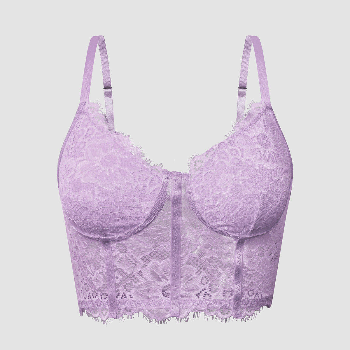 Eyelash Lace Bustier Corset Crop Top - Purple - 10