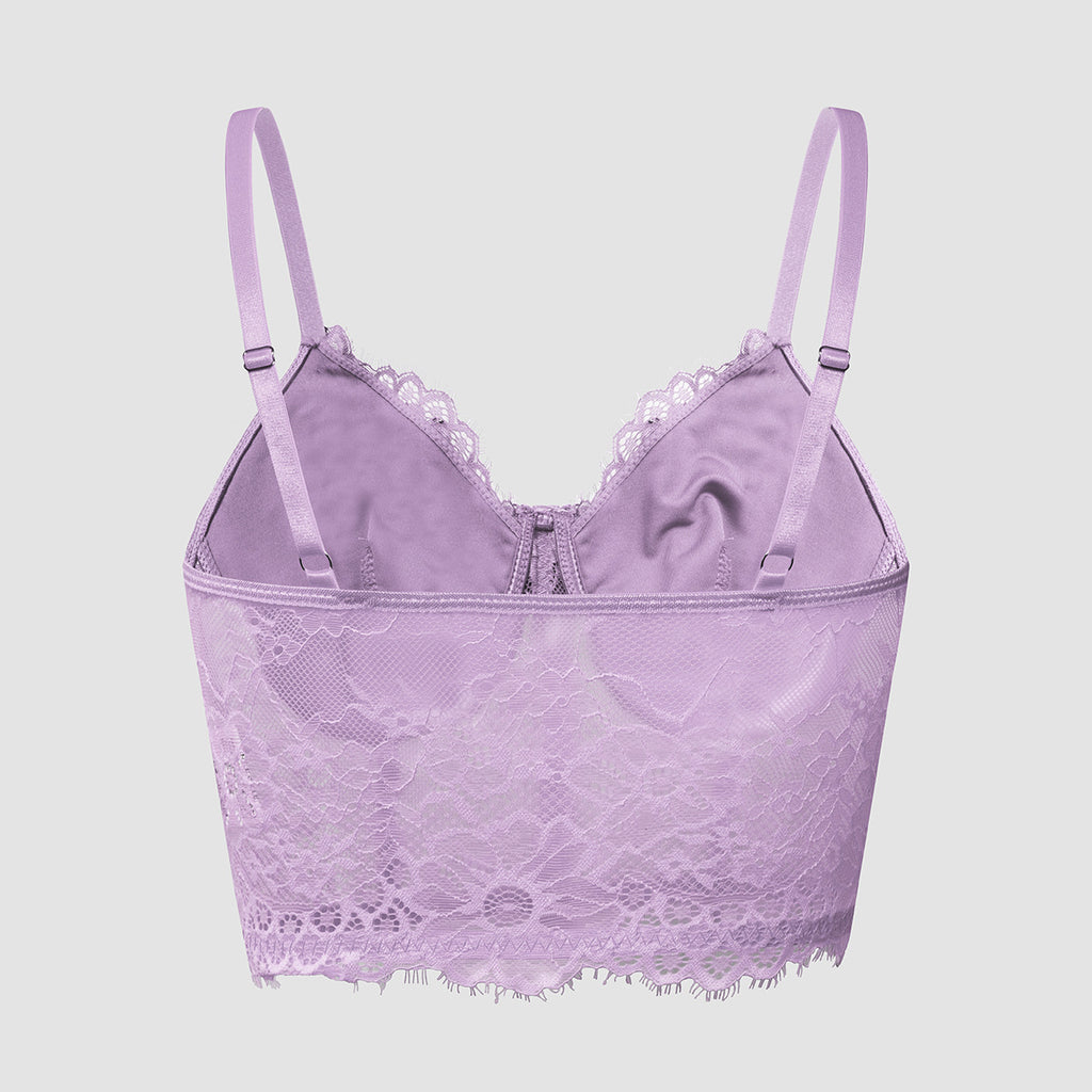 Eyelash Lace Bustier Corset Crop Top - Purple - 11