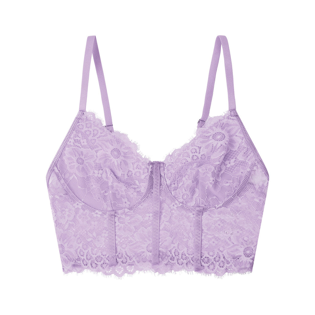 Eyelash Lace Bustier Corset Crop Top - Purple - 3
