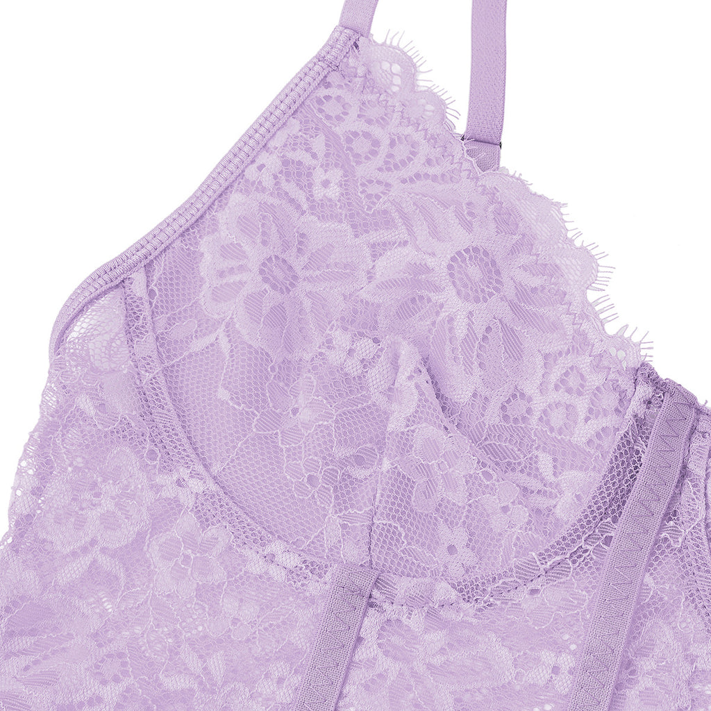 Eyelash Lace Bustier Corset Crop Top - Purple - 6