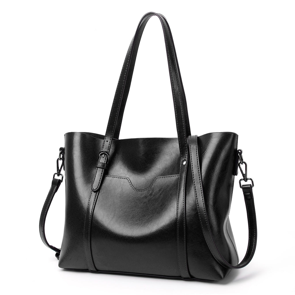 Oversized Faux Leather Tote with Crossbody Strap - Black