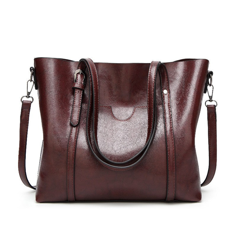 Oversized Faux Leather Tote with Crossbody Strap - Coffee