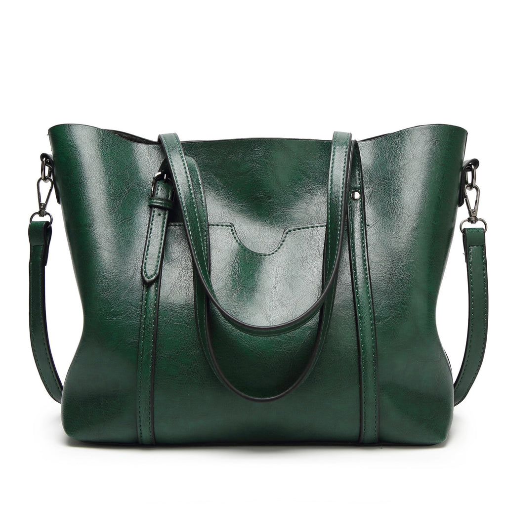 Oversized Faux Leather Tote with Crossbody Strap - Forest Green