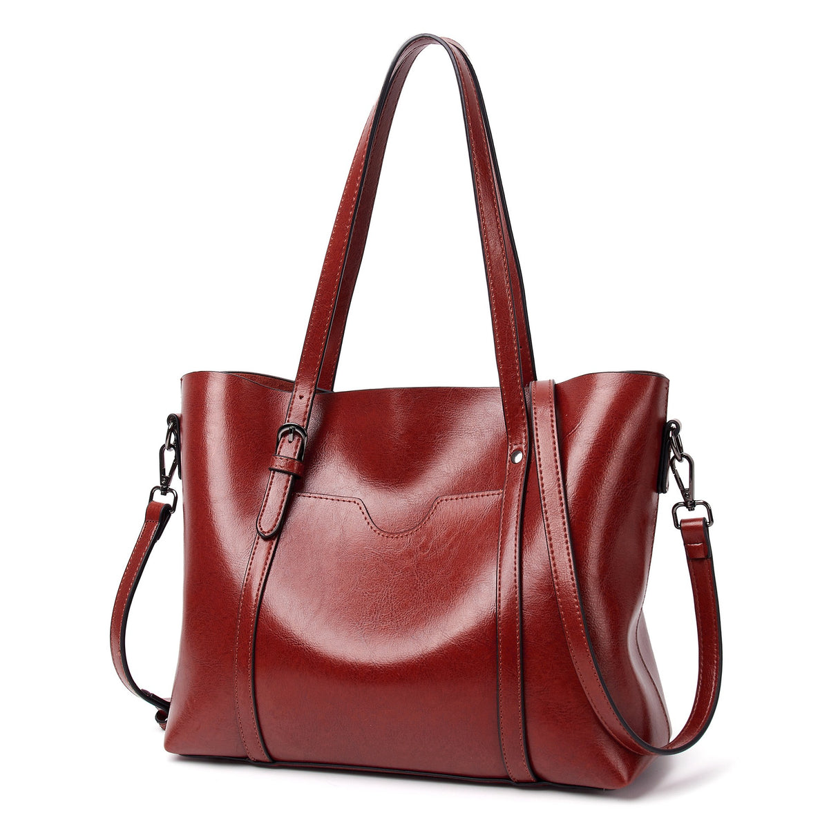 Oversized Faux Leather Tote with Crossbody Strap