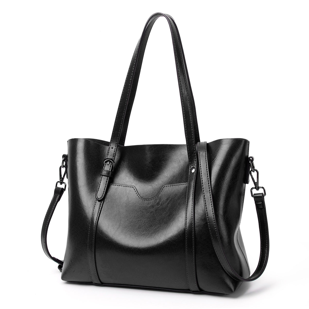 Oversized Faux Leather Tote with Crossbody Strap