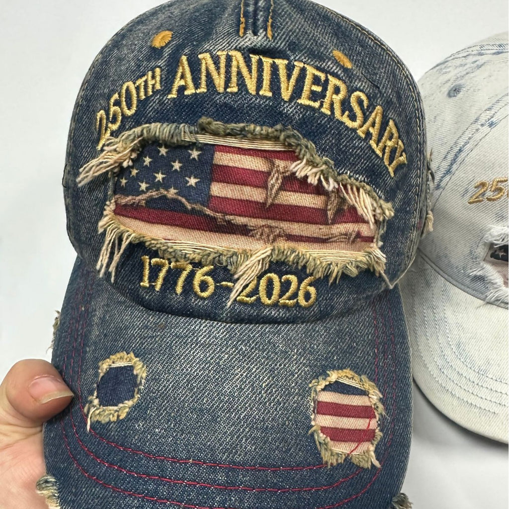 Distressed Washed Patriotic Eagle Baseball Cap - Flag - 2