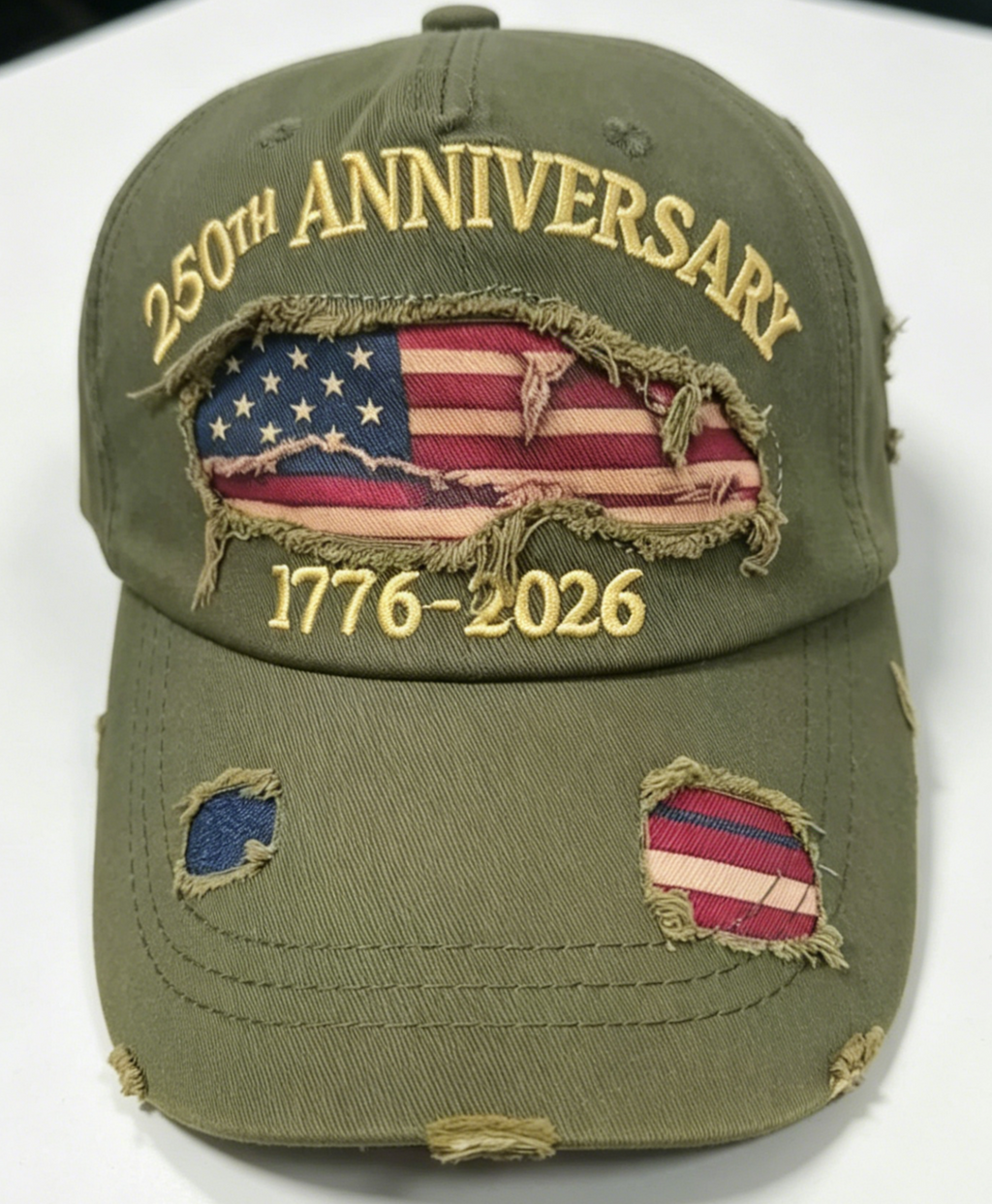 Distressed Washed Patriotic Eagle Baseball Cap - Green