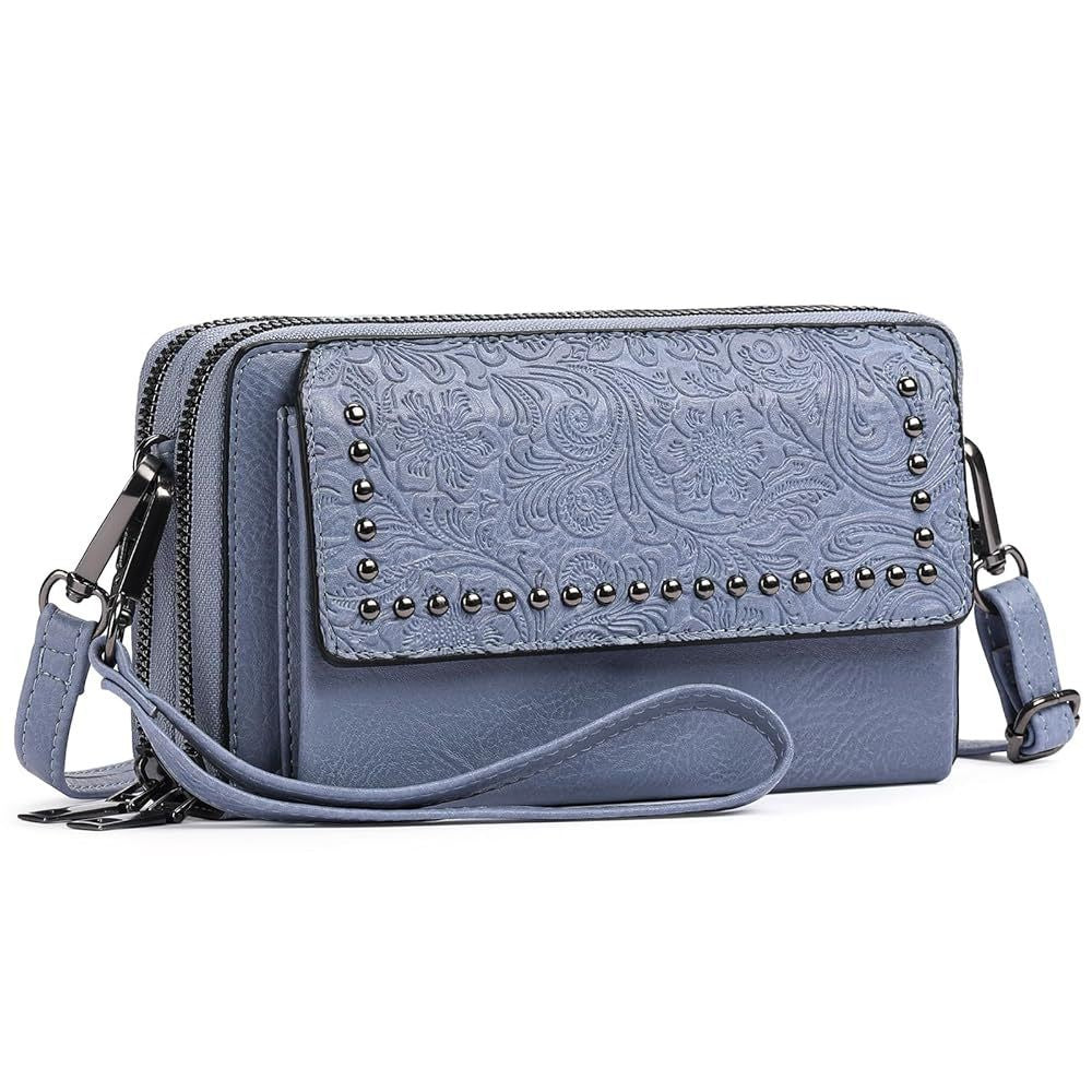 Western Embossed Studded Crossbody Wallet Bag