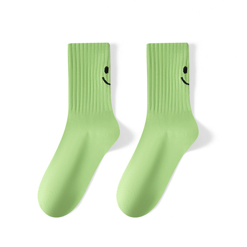Smiley Face Ribbed Crew Socks - Green