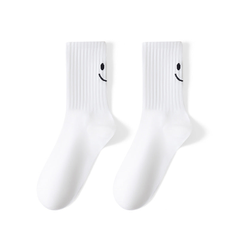 Smiley Face Ribbed Crew Socks - White