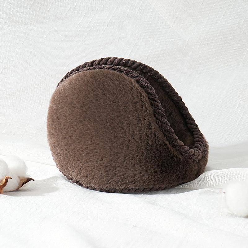 Braided Trim Plush Behind-the-Head Ear Warmers - Brown