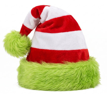 Fuzzy Trim Santa Beanie with Pom Pom Tail - GRed - 1