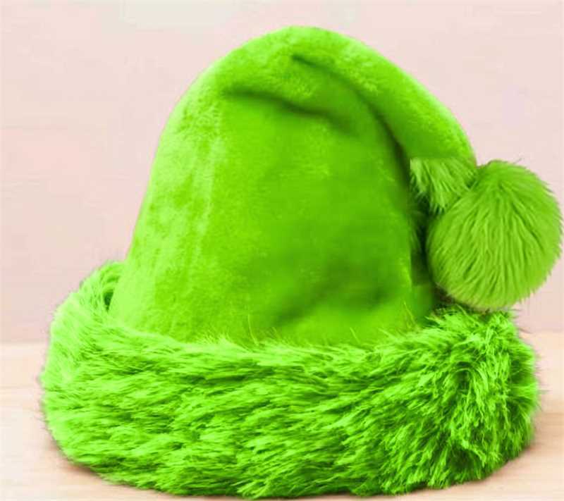 Fuzzy Trim Santa Beanie with Pom Pom Tail - Green