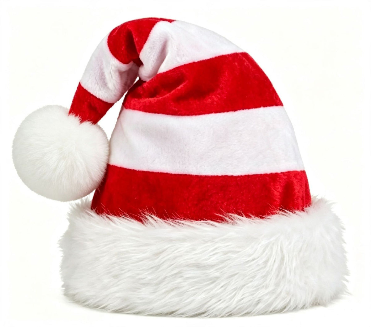 Fuzzy Trim Santa Beanie with Pom Pom Tail - Red