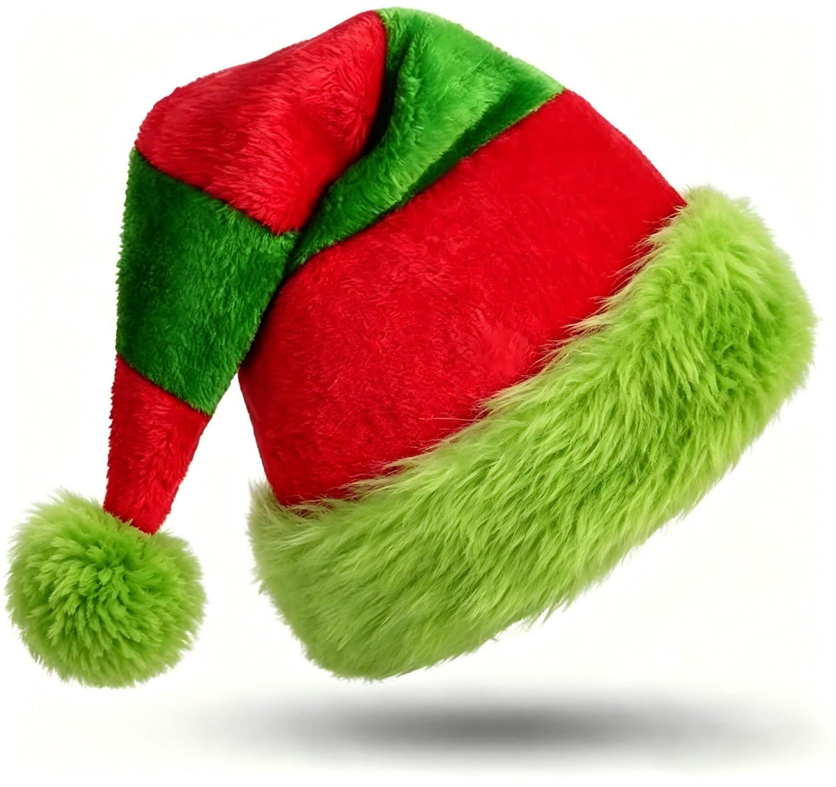 Fuzzy Trim Santa Beanie with Pom Pom Tail - RedGreen