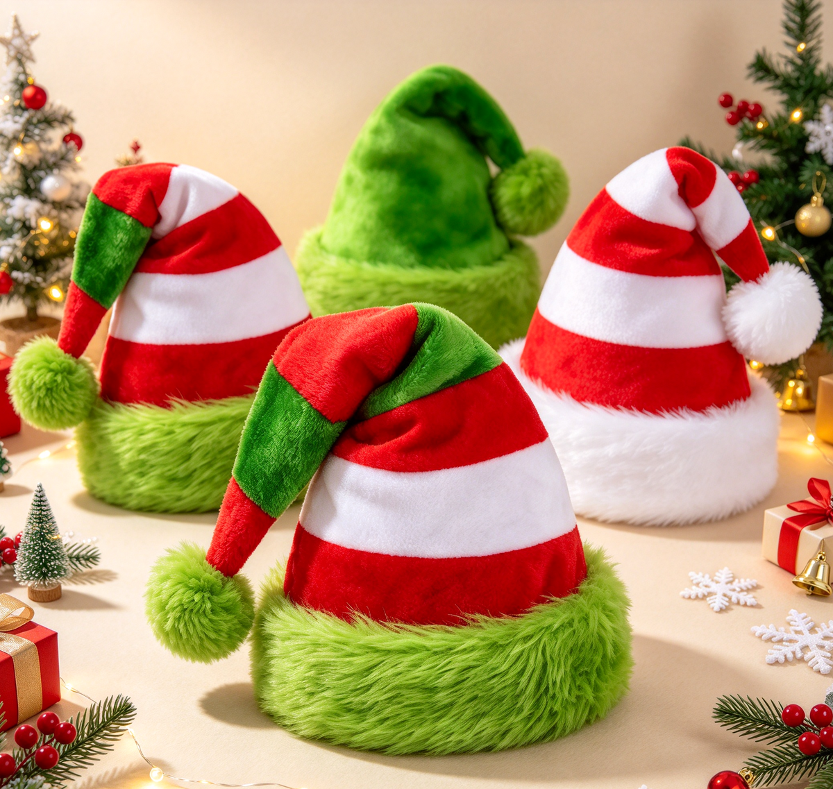 Fuzzy Trim Santa Beanie with Pom Pom Tail - view 1