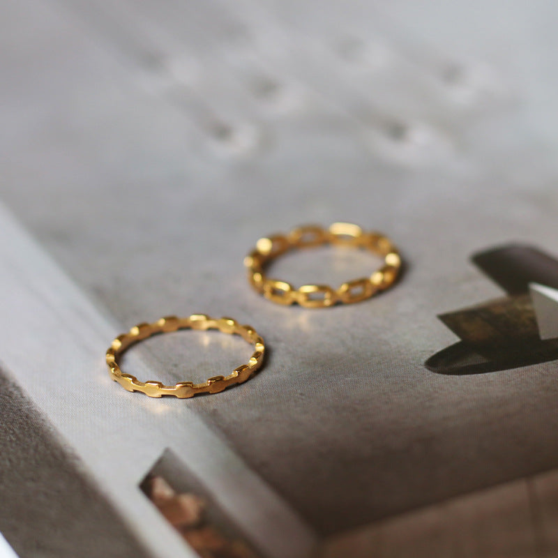 Cut Out Chain Link Stacking Ring - Gold-1 - 1