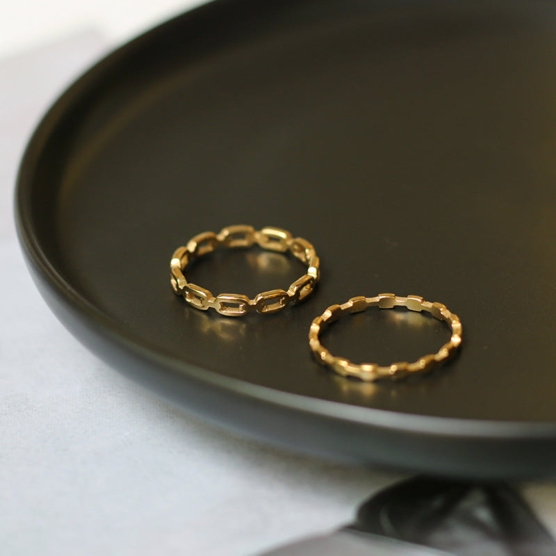 Cut Out Chain Link Stacking Ring - Gold-1 - 2