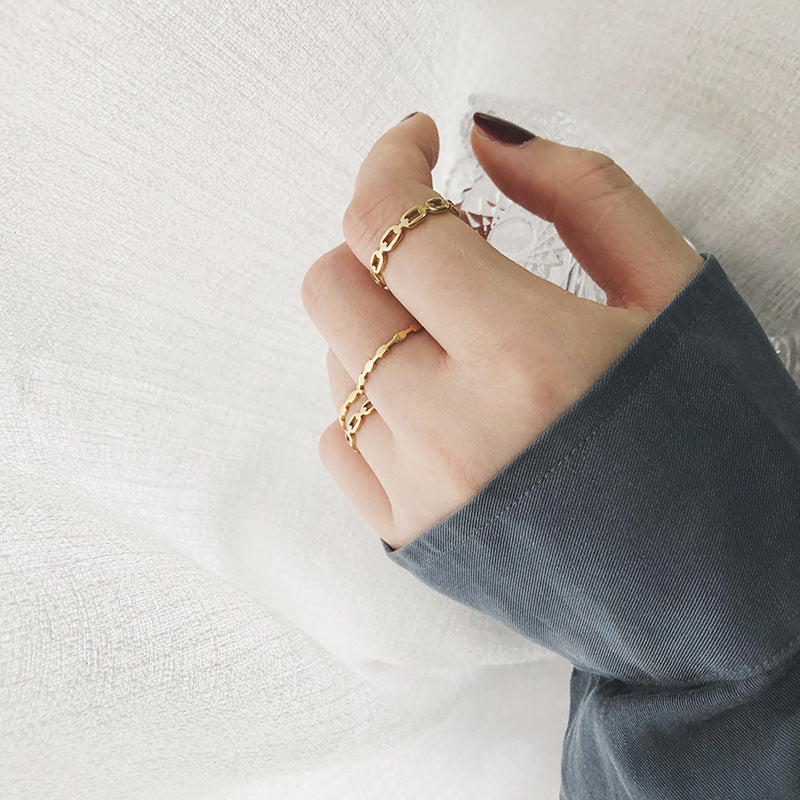 Cut Out Chain Link Stacking Ring - Gold-1 - 3
