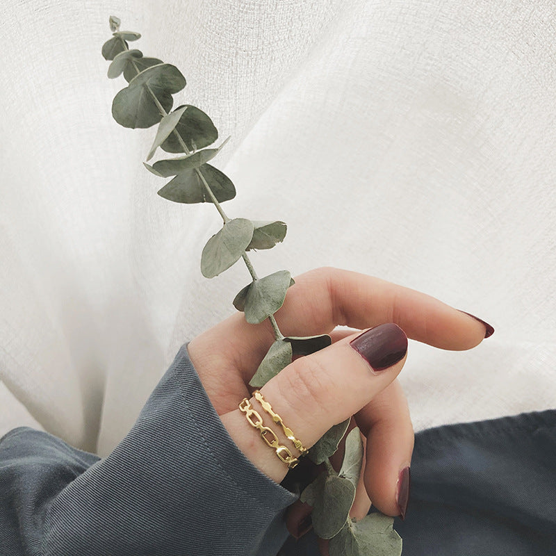 Cut Out Chain Link Stacking Ring - Gold-2 - 2