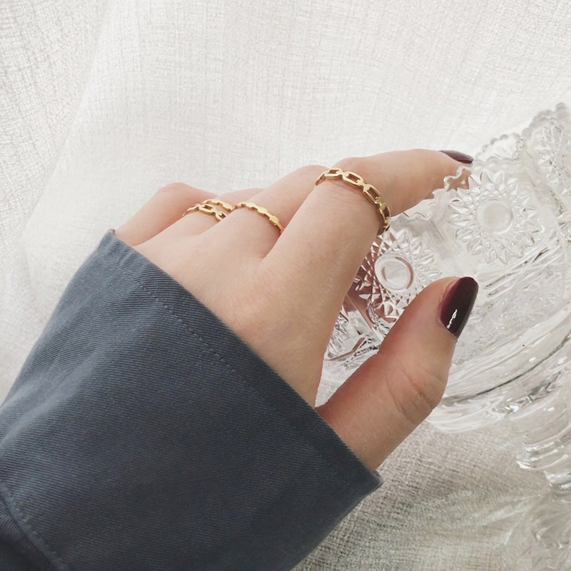 Cut Out Chain Link Stacking Ring - Gold-2 - 4