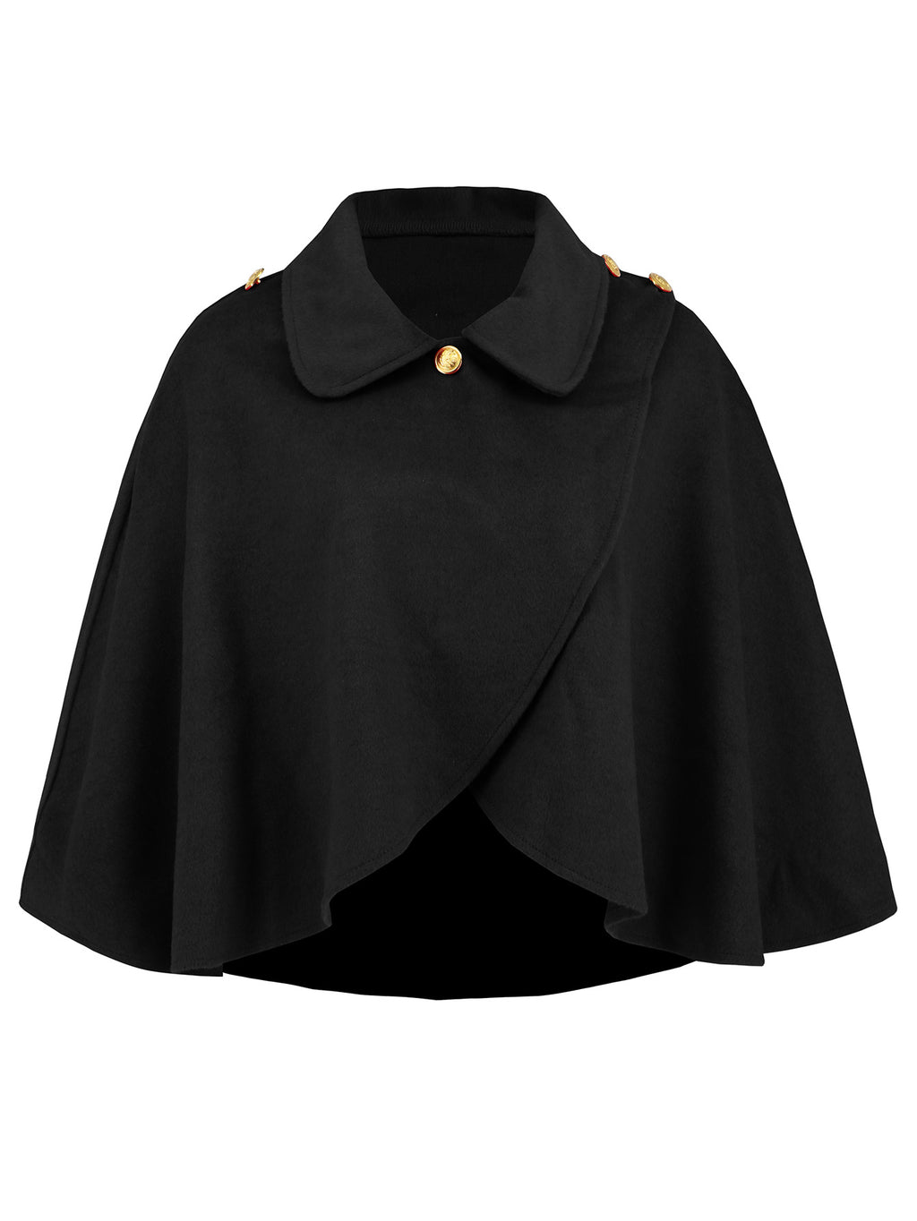 Wrap Front Cropped Collared Capelet - Black