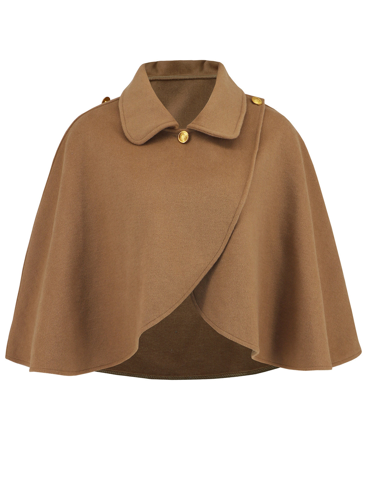 Wrap Front Cropped Collared Capelet - Khaki