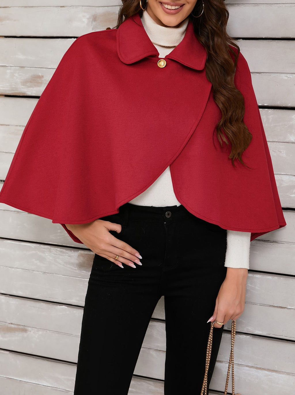 Wrap Front Cropped Collared Capelet - Red