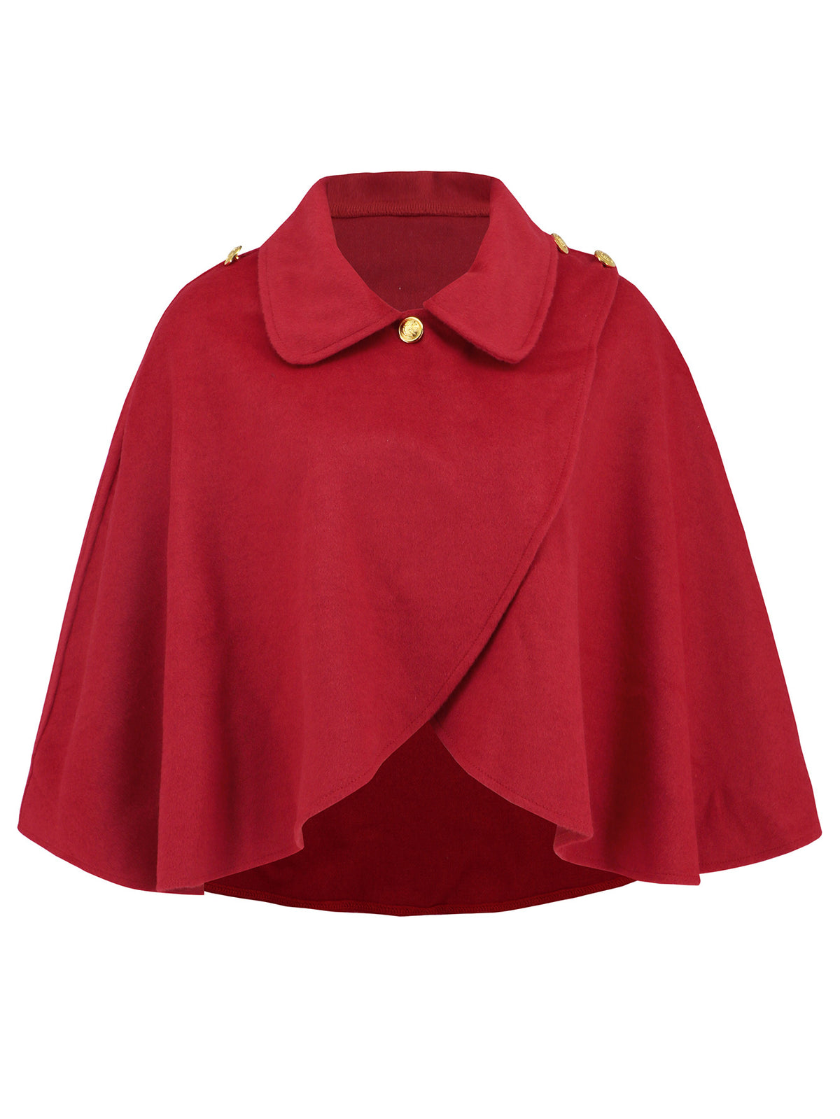 Wrap Front Cropped Collared Capelet - Red - 1