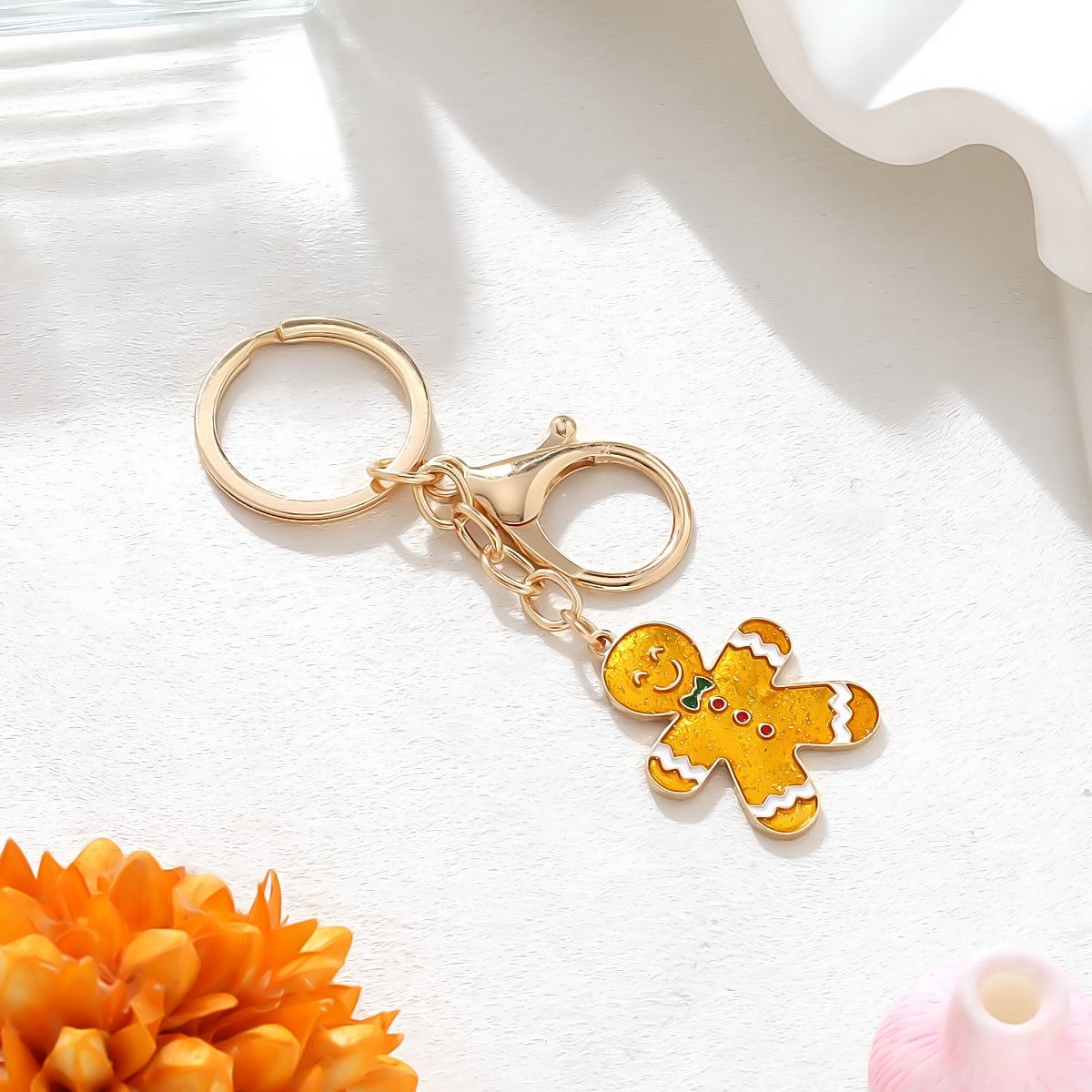 Gingerbread Man Charm Keychain - Gold - 1