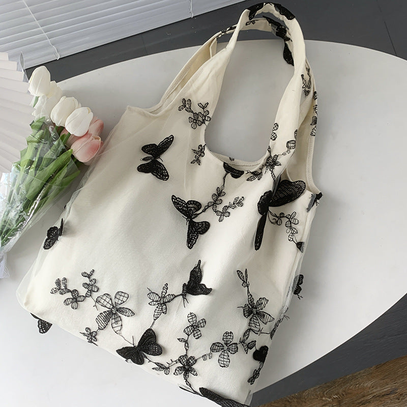 Embroidered Canvas Slouchy Shoulder Bag - Color_01