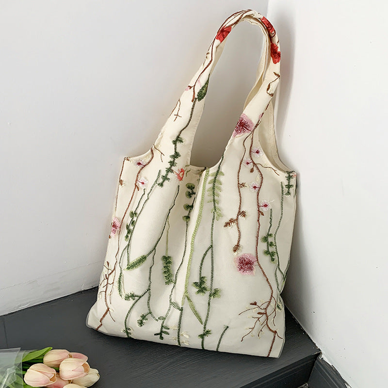 Embroidered Canvas Slouchy Shoulder Bag - Color_03