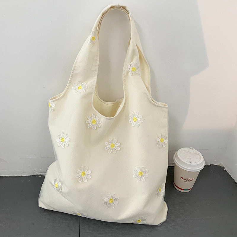 Embroidered Canvas Slouchy Shoulder Bag - Color_04